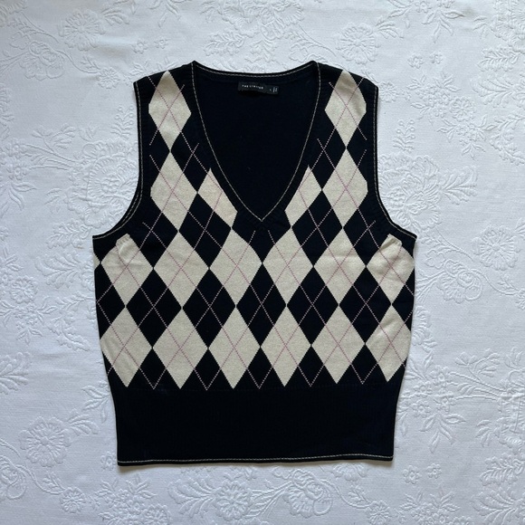 Vintage The Limited Silk Blend LARGE Argyle V-Neck Sleeveless Sweater Vest Y2K - Picture 10 of 10